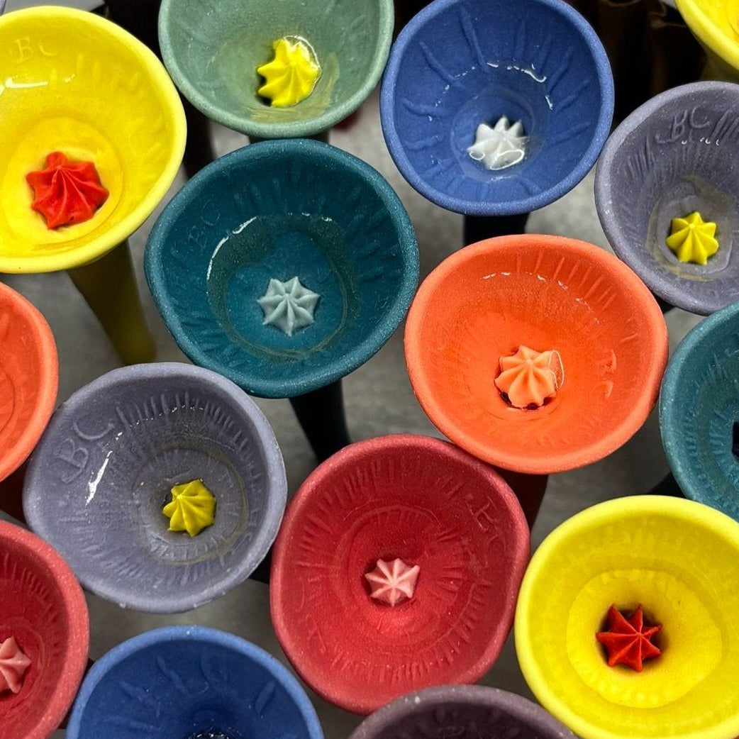 An close-up arraignment of colorful Bee Cups.